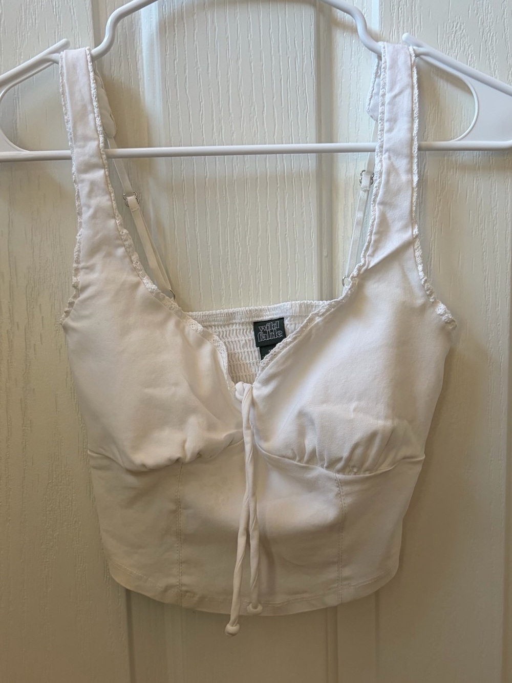 Wild Fable White Smocked Tie-Front Crop Camisole with Lace Edging